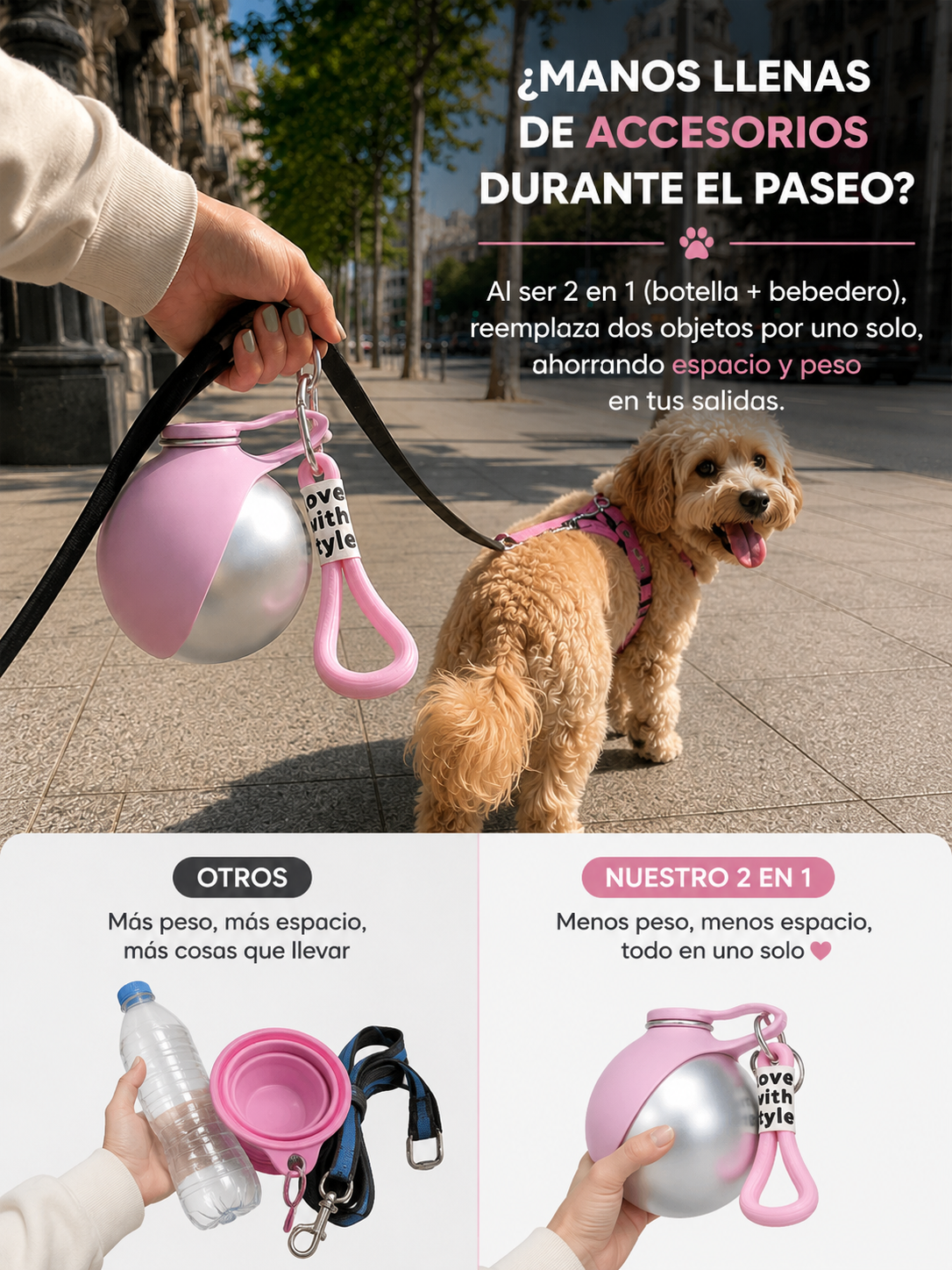 2 en 1 : Cantimplora + Bebedero Antifugas